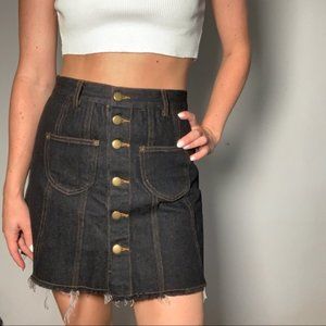 Black denim button up skirt